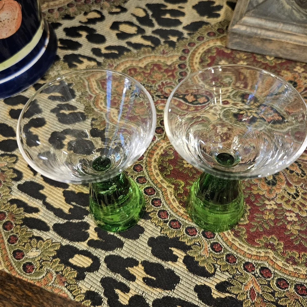 Carnival Cruise Line Ship Souvenir Bubble Bottom Shot Glass Green Set of 2